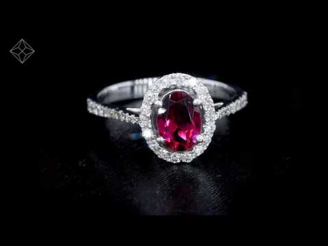 UT42 - RUBY 7 X 5MM AND DIAMOND 18K WHITE GOLD RING