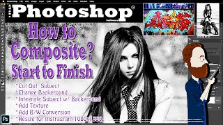 Photoshop: Cut Out Subject, Replace Background, Add Texture and Resize 4 Instagram -Composite Tips