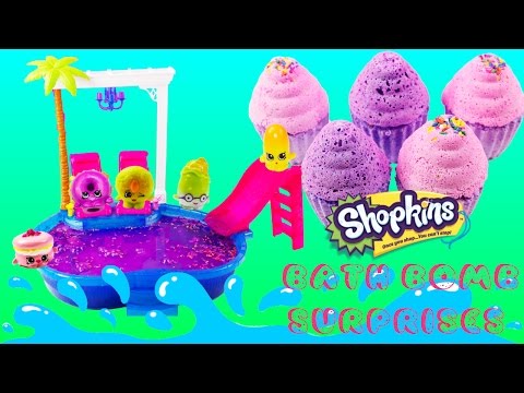 Shopkins Bath Bomb Surprises Pool Party Turns into Fizzy Bubbly Bath Bomb Party Video