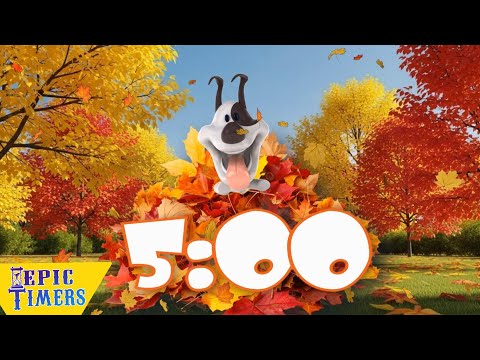 5 Minute Music Timer with Zoomies & Leaf Piles! A Dog's Autumn Adventure!