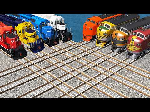 Four Trains vs Four Trains Impossible Mesh Crossing - BeamNG.Drive