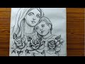 how to draw lord jesus and  mother mary with pencil sketch.merry christmas drawing,jesus drawing,