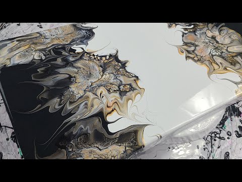 80. Black, White and Gold Multi Bloom w/ Negative Space - SheleeArt Technique - Acrylic Pouring