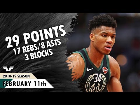 Giannis Antetokounmpo - 2019.02.11 - Bucks vs Bulls - 29 Pts, 17 Rebs, 8 Asts, 3 Blocks