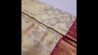 gold Zari golden leaves on sandal color body with Rani pink border /Kanchipuram Silk Saree