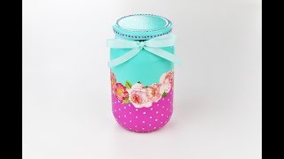 Decoupage jar - Painted jar - Decoupage tutorial - DIY painted glass - decoupage for beginners