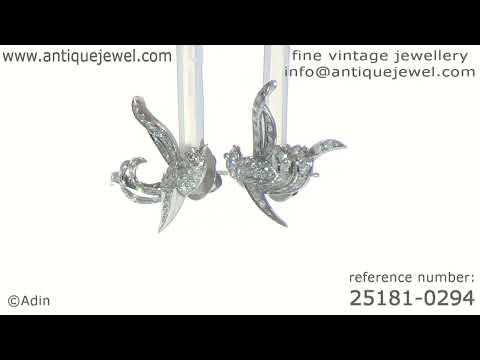 Vintage Birds of Paradise Earstuds, Joyful Elegance in Diamonds and Platinum. (Adin N  25181-0294)