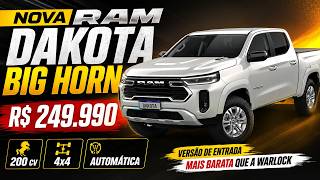 Ram Dakota Big Horn 2026: versão mais barata tem motor diesel, 4x4 e pacote completo