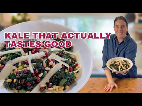 a healthy & hearty salad | POMEGRANATE, PARM, PINE NUTS & KALE with citrus dressing