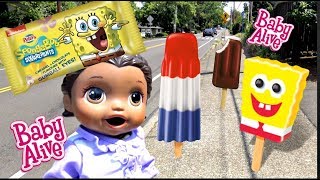 BABY ALIVE gets SPONGE BOB ICE CREAM! The Lilly and Mommy Show! The TOYTASTIC Sisters