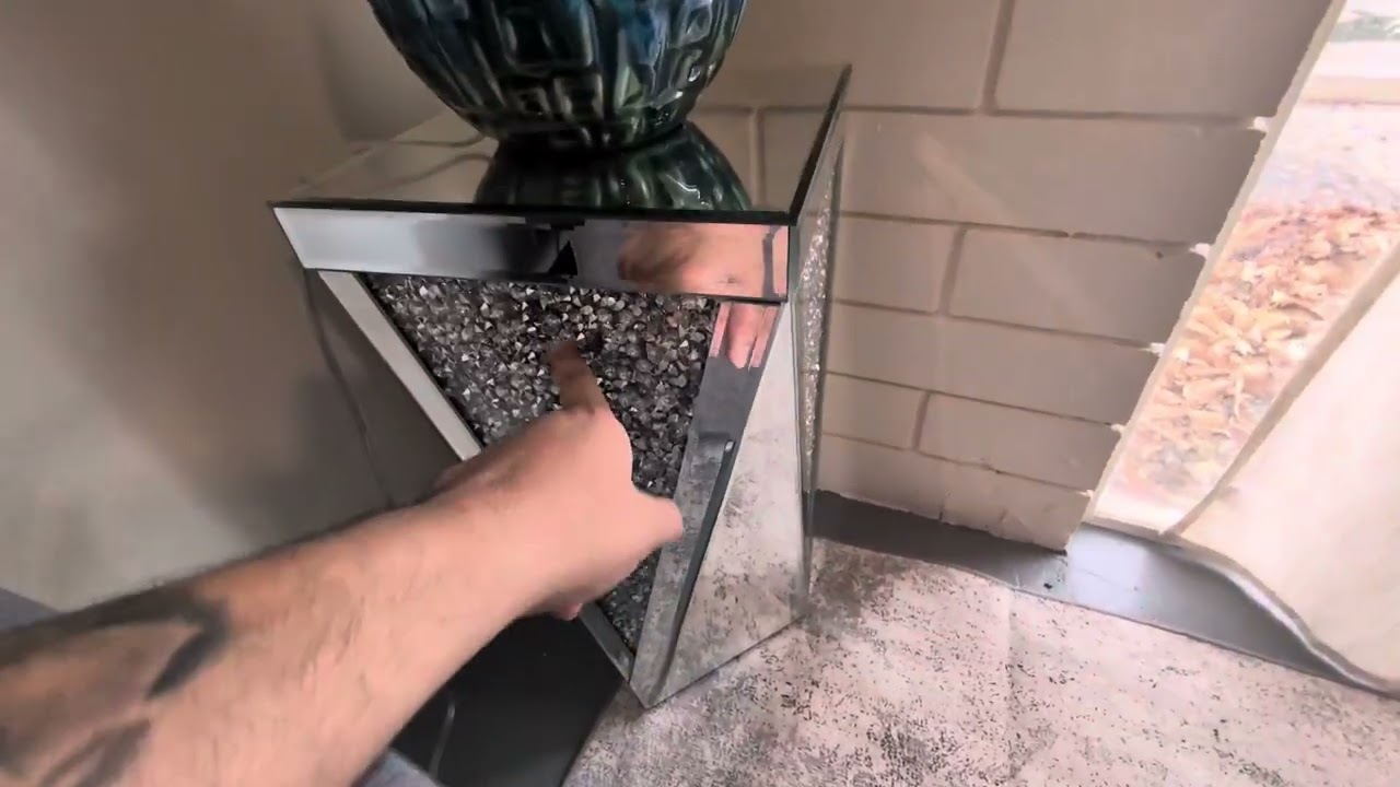 Pregaspor Silver Mirrored End Table, Crystal Inlay Side Table Accent Table for Living Room, Bedroom,