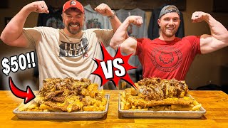 Dirty Bird's Big Pork, Beef, and Fried Chicken Cheese Fries Challenge vs Competitive Bodybuilder!!