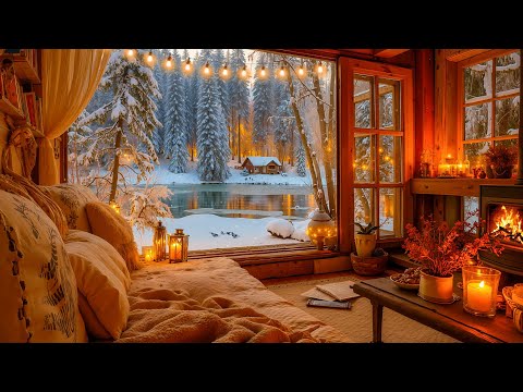 Cozy Cabin in the Winter Ambience ❄️ Snowfall, Fireplace & Smooth Jazz for Deep Focus | Live 24/7