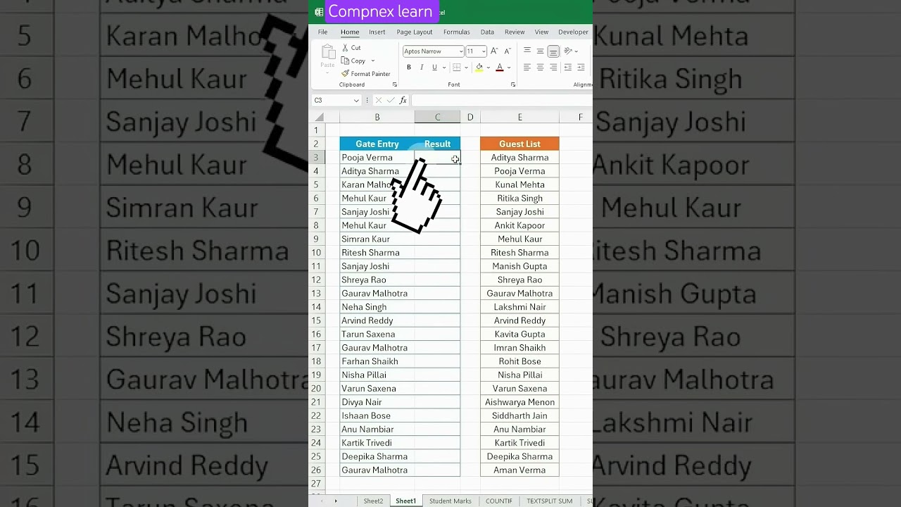 Excel COUNTIF Trick | Guest List Check in Seconds 🔥 #excel #shorts