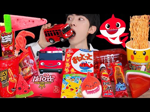 ASMR ICE CREAM RED FOOD PARTY JELLY CANDY DESSERTS MUKBANG EATING SOUNDS CONVENIENCE STORE
