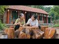 Kicked Out by Husband, Single Mother Turns Discarded Logs into a Table and Chairs with Grandma