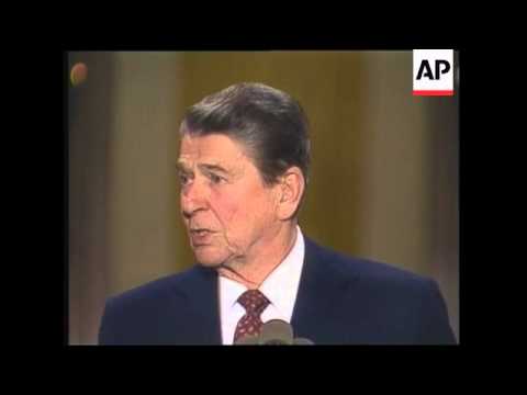 President Ronald Reagan conducts his final news conference as President of the United States