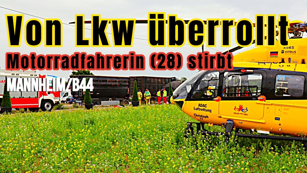 Tragischer Unfall in Mannheim - Motorradfahrerin wird auf der B44 von Lkw überrollt und stirbt