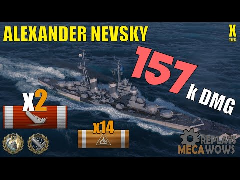 A. NEVSKY X Rank, 1989 B-XP, 157k DMG, 2 Kills, 14x Fires, Witherer & High Caliber | WOWS