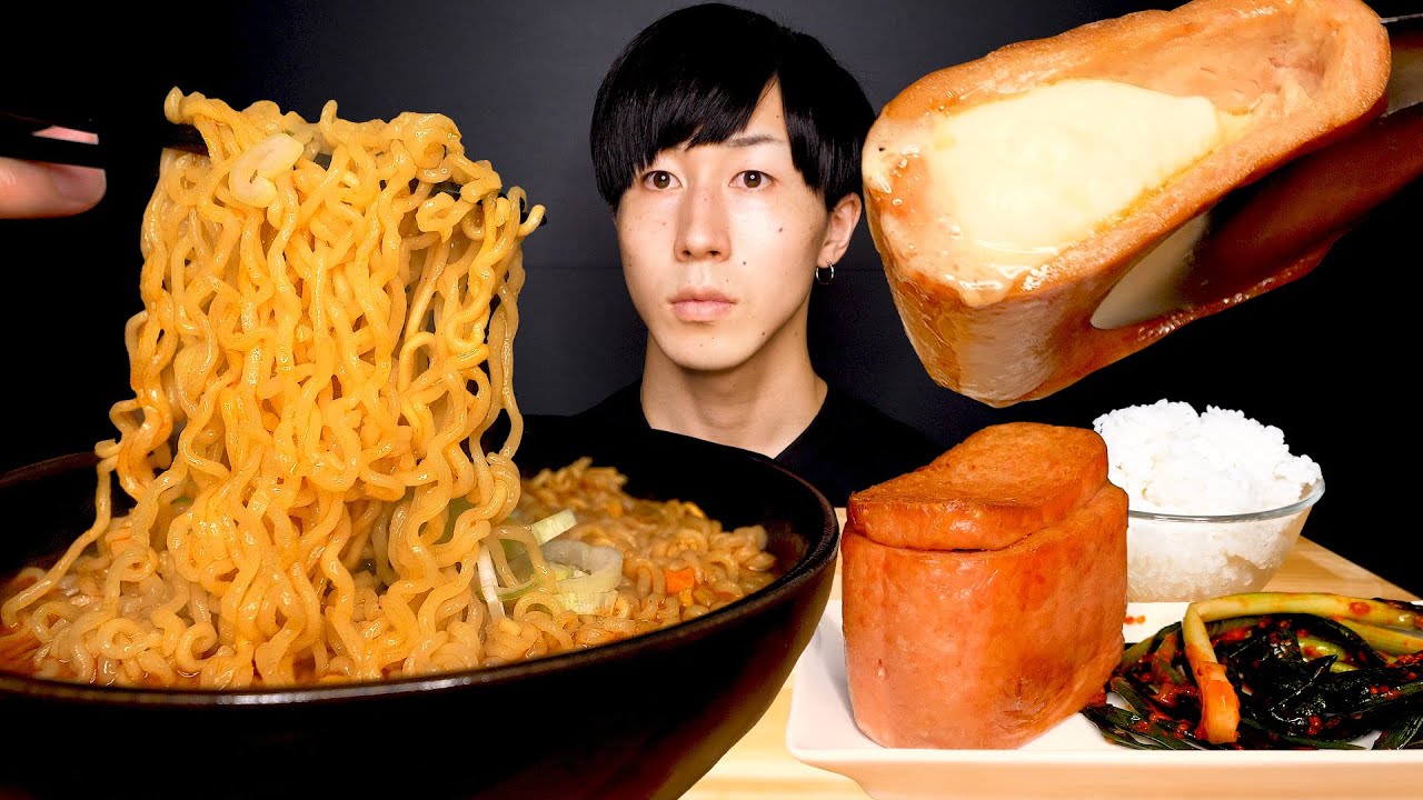 【咀嚼音】辛ラーメンとチーズスパム | FIRE NOODLES & CHEESE SPAM MUKBANG COOKING EATING SOUNDS
