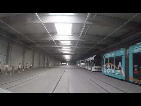 Vollbremsung einer Straßenbahn: Perspektive aus der Fahrerkabine