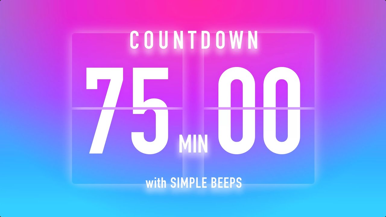 75 Minute Countdown Timer 🦩 Flip Clock with Beep Every 10 Seconds 🩷💙