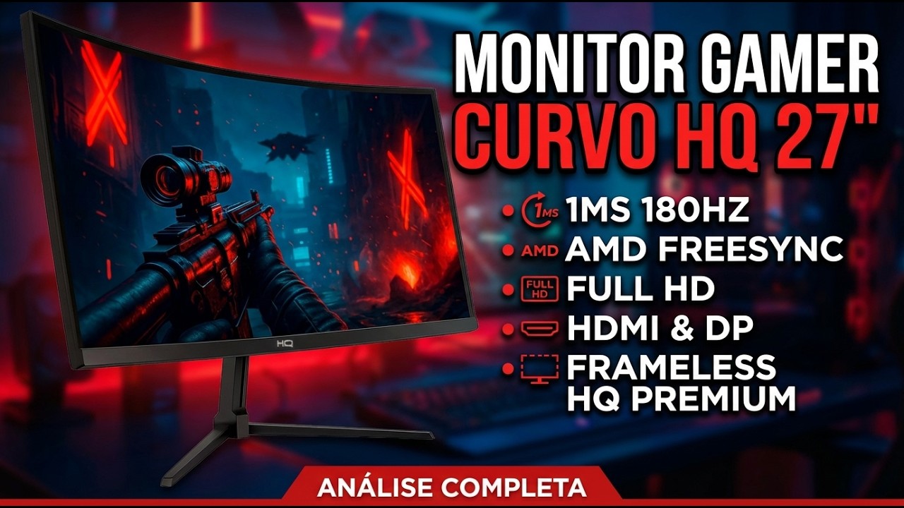 Miniatura da avaliação em vídeo de Monitor Gamer HQ LED Curvo 27" 1ms 165Hz Preto
