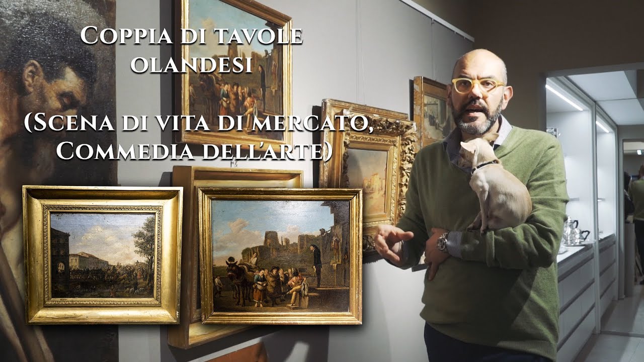 Coppia di tavole  olandesi (Scena di vita di mercato, Commedia dell'arte)