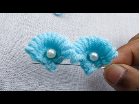 Super Easy Wool Flower Craft Ideas with Fork, Hand Embroidery Amazing Woolen Flower with Beads