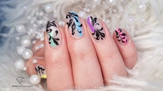 Filigree nail art with sugar. Simple abstract nail art for beginners