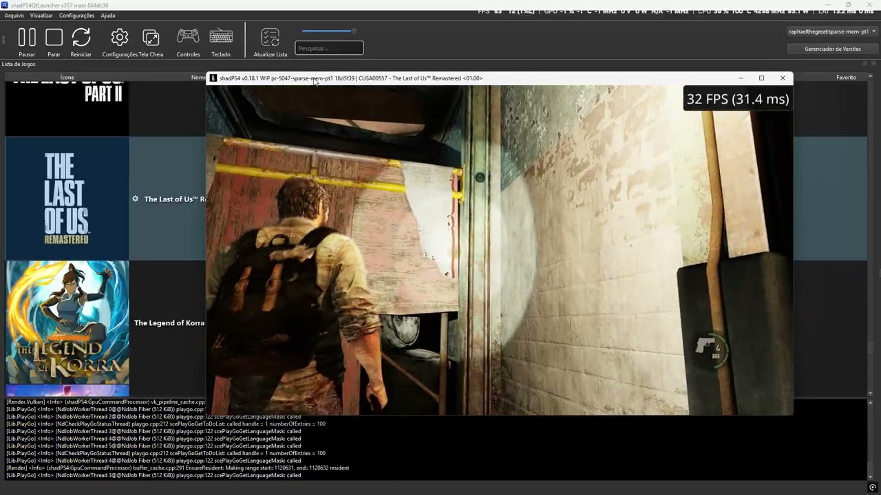 shadPS4 v0.18.1 WIP pr-5047 - sparse-mem-pt1 6f51751 | CUSA00557 The Last of Us™ Remastered 01.00
