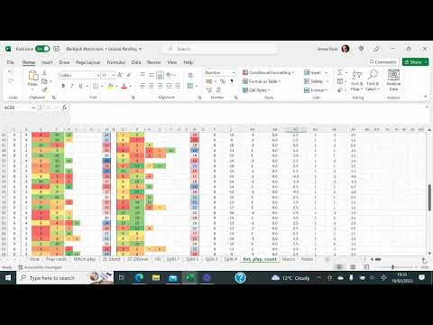 World first full Card Counting Black Jack Excel spreadsheet with Illustrious 18