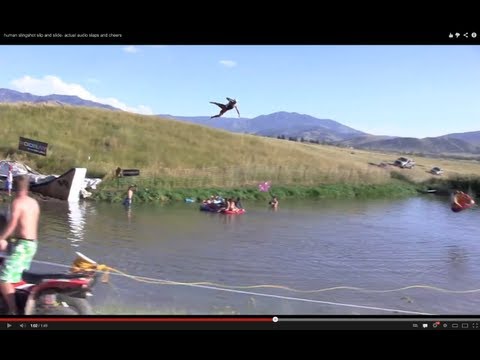 human slingshot slip and slide- actual audio slaps and cheers