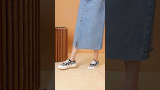 Giày thể thao nữ MWC - 0642 Giày Thể Thao Nữ Đế Bằng Phối Vải Sọc Caro,Sneaker Vải Siêu Êm Chân