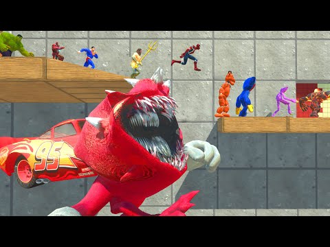 Superheroes vs Creepy Monsters | Jump Over the Mouths of The McQueen Monster | ARBS