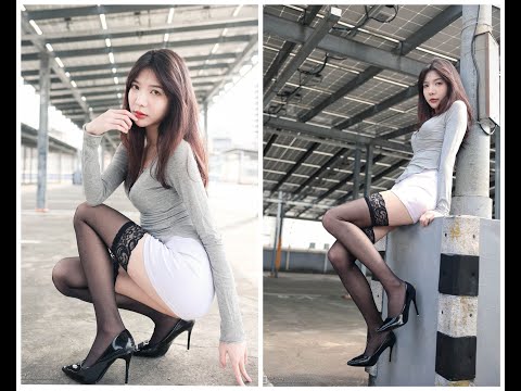 [4K] 台北時尚女孩穿搭/韓系灰色V領上衣搭配短裙及膝上襪/Taipei Fashion Girl Outfit