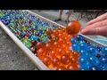 Marbles Lined Up And Rolled Handmade Wooden Marble Run ASMR 3