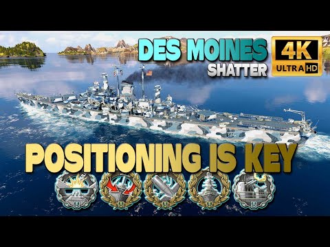 Cruiser Des Moines on map Shatter, good positioning - World of Warships