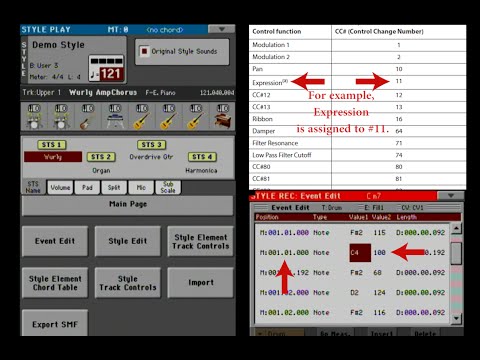 KORG PA3X Tutorial - How to edit Control Change events for a Style Element