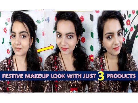 3 Product Full Face Makeup Challenge/Makeup Under 5 Minutes/Festive Makeup Look/Everyday Makeup Look