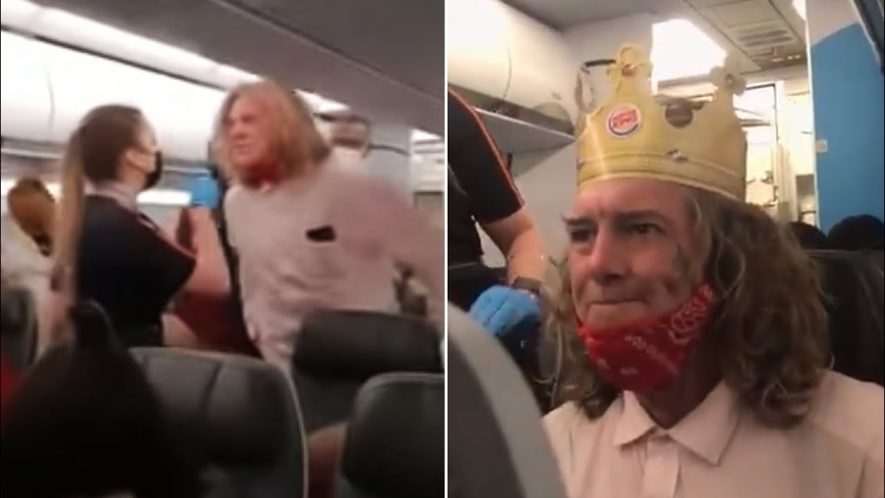 Man Wearing Burger King Crown Rage’s on Airplane
