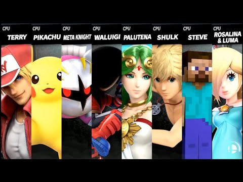Terry VS Pikachu VS Meta Knight VS Waluigi Mii Brawler VS Palutena VS Shulk VS Steve VS Rosalina