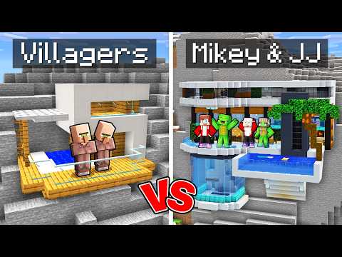 Villagers TINY vs JJ & Mikey Family GIANT Cliff House Survival Battle in Minecraft (Maizen)