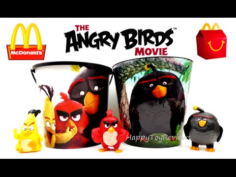2016 THE ANGRY BIRDS MOVIE THEATER POPCORN BUCKETS SET OF 2 VS McDONALD'S HAPPY MEAL TOYS COLLECTION Video