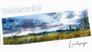Serene Horizons: Watercolor Skies and Meadows