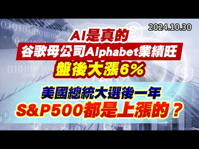20241030《股市最錢線》#高閔漳 “AI是真的，谷歌母公司Alphabet業績旺，盤後大漲6%””美國總統大選後一年，S&P500都是上漲的？？”