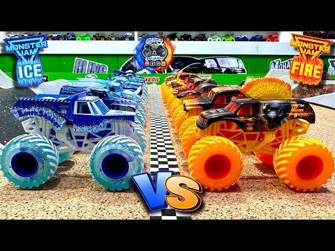 Toy Diecast Monster Truck Racing Tournament | Spin Master MONSTER JAM FIRE 🔥 🆚 ICE 🧊| ROUND #1