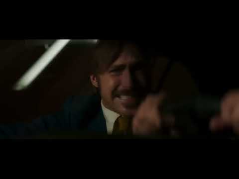 The Nice Guys official trailer frame with neon 70s typography and Gosling–Crowe buddy-cop montage