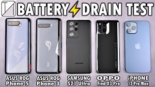 Asus ROG Phone 5 vs ROG 3 / S21 Ultra / OPPO Find X3 Pro / iPhone 12 Pro Max Battery Life DRAIN Test