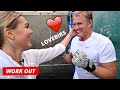 Dolph Lundgren Kicks Ass With 38 Years Younger Girlfriend, Emma Krokdal at GOLD'S GYM in Venice